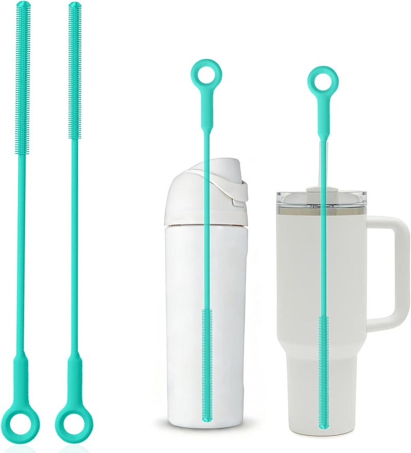 Raymeefa Silicone Straw Cleaner Brush (2-Pack),Extra Long Pipe Cleaners for Standard Straws,Compatible with 30/40 oz Tumbler Straws,Scratch-Free & Easy to Clean(Green) - Image 1